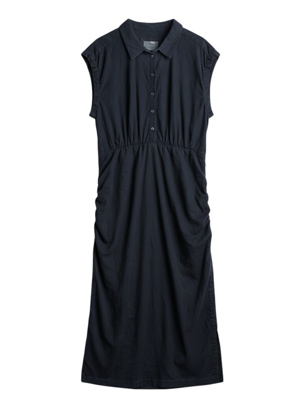 By Anthropologie Cap-Sleeve Ruched Linen Blend Midi Dress Dark Navy Size 3X